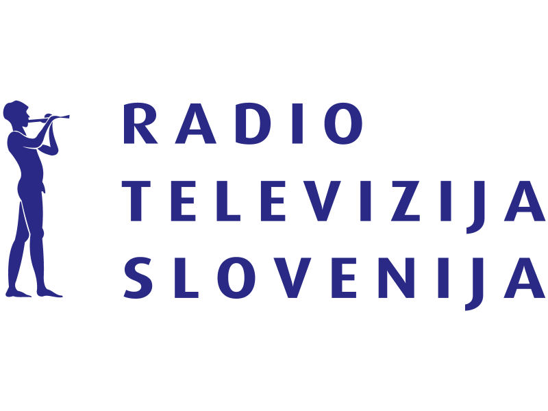 Logotype of RTV Slovenija. Says Radiotelevizija Slovenija in blue. Link leads to RTV Slovenija webpage. 